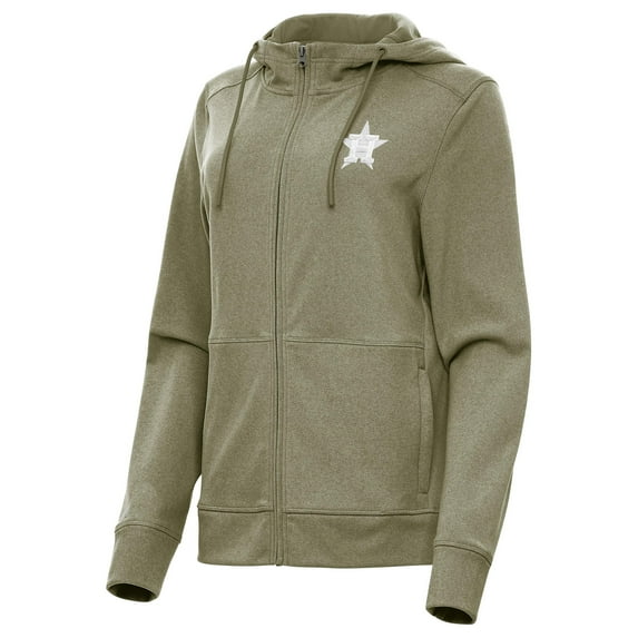 Women's Antigua Olive Houston Astros Seeker Full-Zip Hoodie Jacket