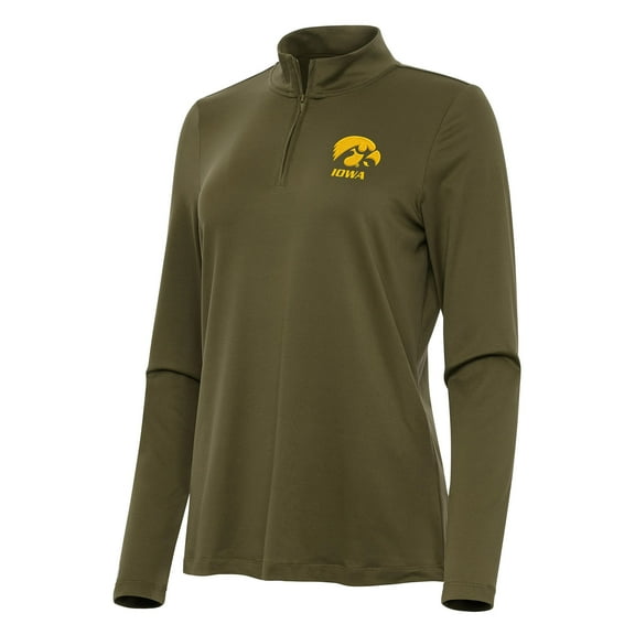 Women's Antigua Olive Iowa Hawkeyes Reprocess Quarter-Zip Top