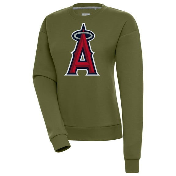 Women's Antigua Olive Los Angeles Angels Victory Pullover Sweatshirt