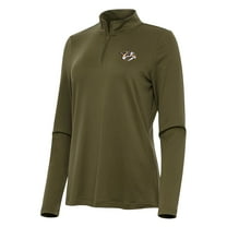 Women's Antigua Olive Nashville Predators Reprocess Quarter-Zip Top