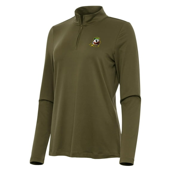 Women's Antigua Olive Oregon Ducks Reprocess Quarter-Zip Top