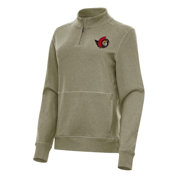 Women's Antigua Olive Ottawa Senators Crush Quarter-Zip Fleece Sweatshirt