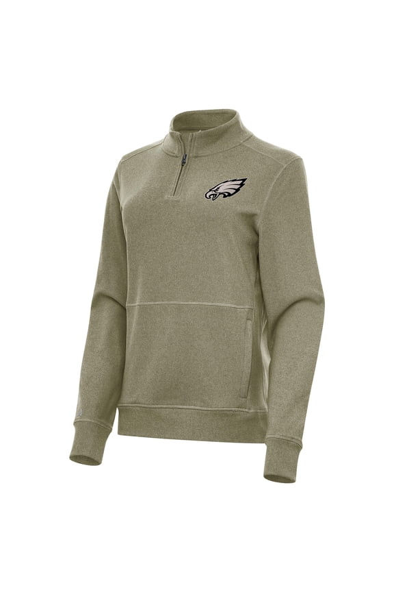 Women's Antigua Olive Philadelphia Eagles Crush Quarter-Zip Top