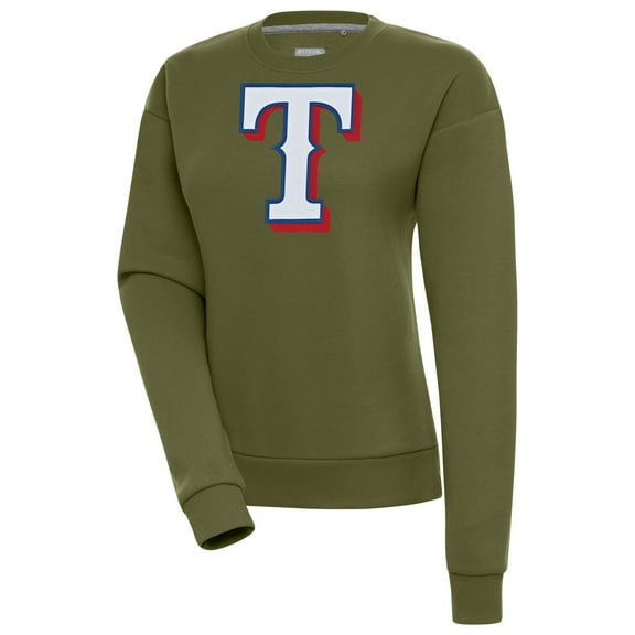 Women's Antigua Olive Texas Rangers Victory Pullover Sweatshirt