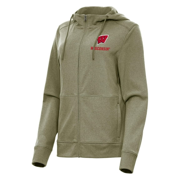 Women's Antigua Olive Wisconsin Badgers Seeker Full-Zip Hoodie