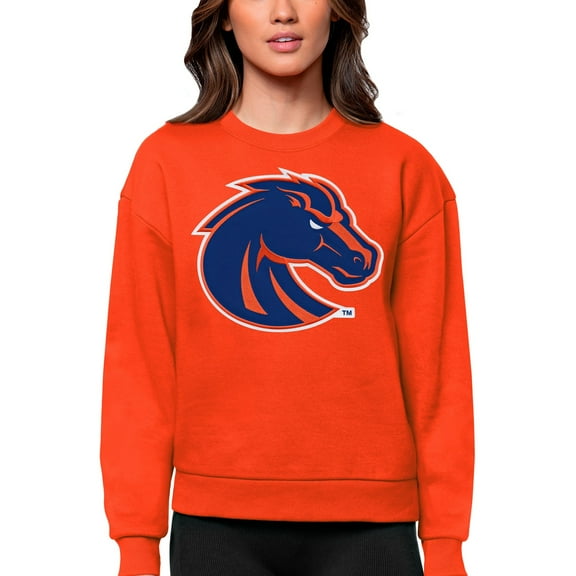Women's Antigua Orange Boise State Broncos Victory Crewneck Pullover Sweatshirt
