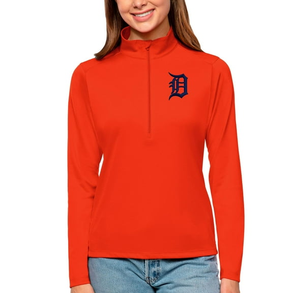 Women's Antigua Orange Detroit Tigers Tribute Quarter-Zip Pullover Top