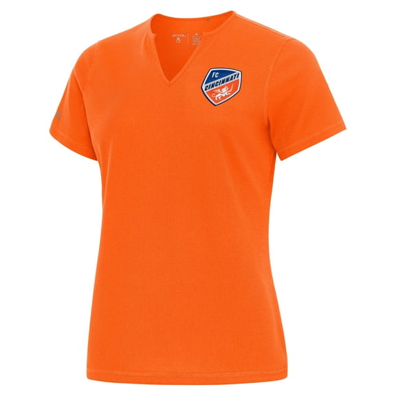 Women's Antigua Orange FC Cincinnati Traveler Notch Neck T-Shirt