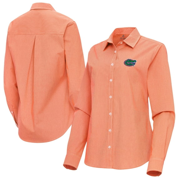 Women's Antigua Orange Florida Gators Porter Woven Tri-Blend Long Sleeve Button-Up Shirt