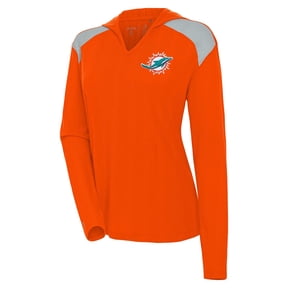 Women's Antigua Orange Miami Dolphins Opulent Long Sleeve Hoodie T-Shirt
