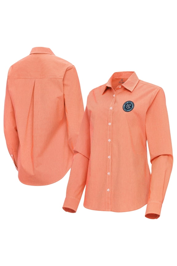 Women's Antigua Orange New York City FC Porter Woven Tri-Blend Long Sleeve Button-Up Shirt