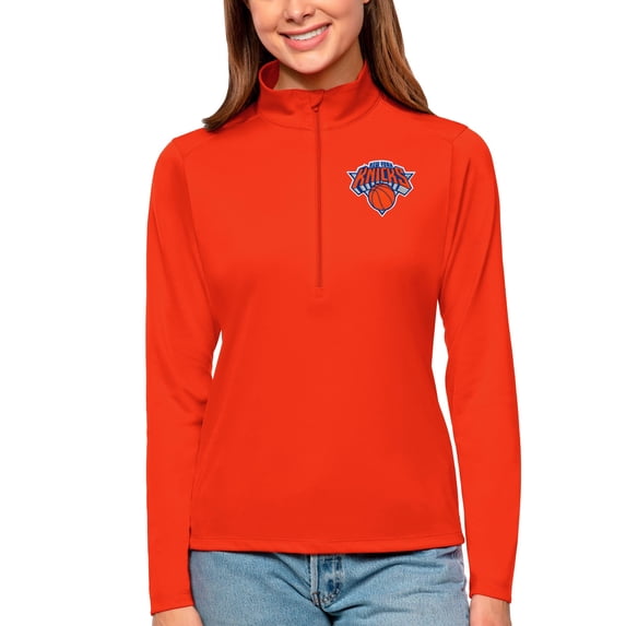 Women's Antigua Orange New York Knicks Tribute Half-Zip Top