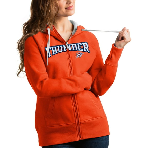 Women's Antigua Orange Oklahoma City Thunder Team Victory Full-Zip Hoodie