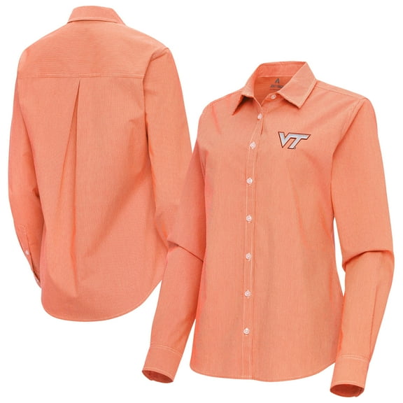 Women's Antigua Orange Virginia Tech Hokies Porter Woven Tri-Blend Long Sleeve Button-Up Shirt
