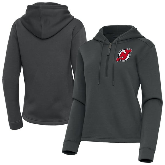 Women's Antigua  Pewter New Jersey Devils Contemporary Quarter-Zip Hoodie