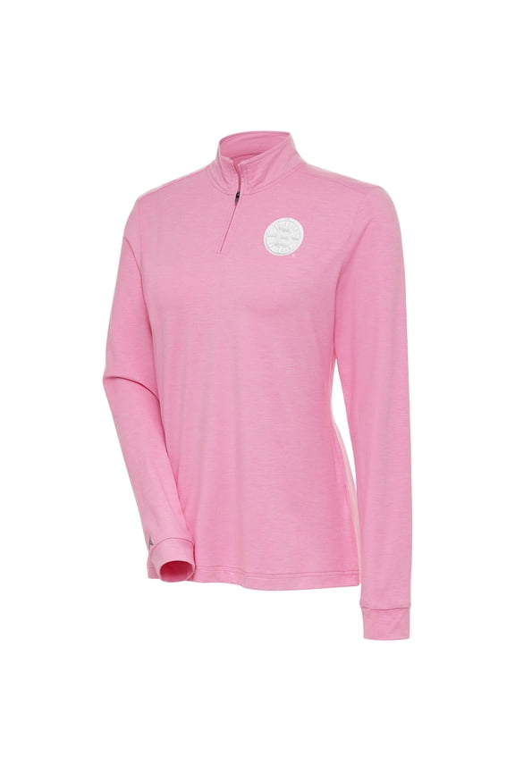 Women's Antigua Pink Boston Bruins White Logo Mentor Quarter-Zip Jacket