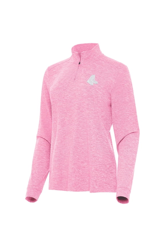 Women's Antigua Pink Boston Red Sox Mentor Lightweight Mock Neck Quarter-Zip Top
