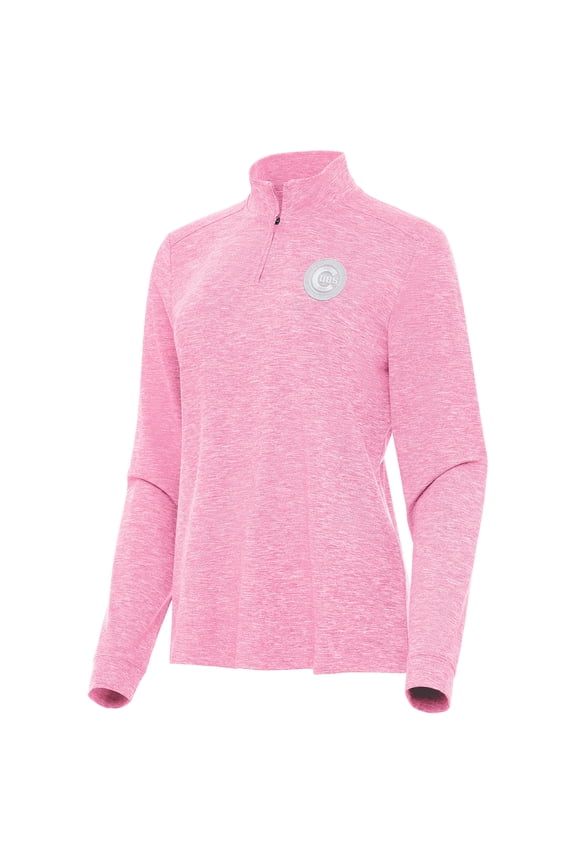 Women's Antigua Pink Chicago Cubs Mentor Lightweight Mock Neck Quarter-Zip Top