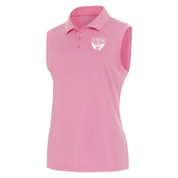 Women's Antigua Pink FC Dallas White Logo Sleeveless Recap Polo