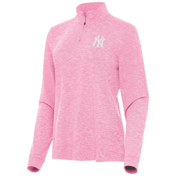 Women's Antigua Pink New York Yankees Mentor Lightweight Mock Neck Quarter-Zip Top