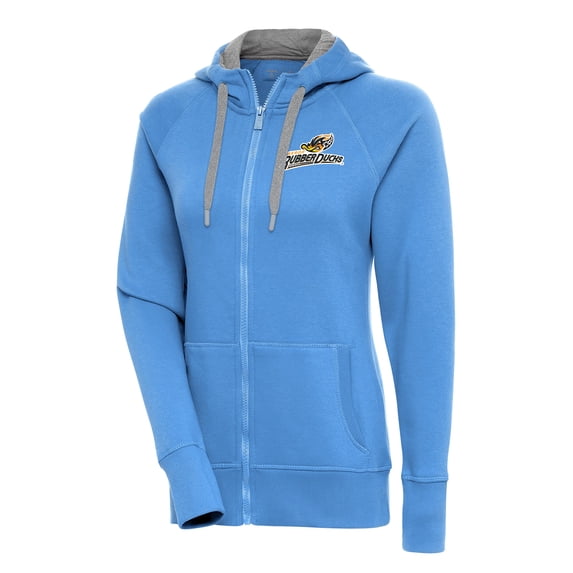 Women's Antigua Powder Blue Akron RubberDucks Victory Full-Zip Hoodie