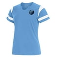 thumbnail image 1 of Women's Antigua Powder Blue Memphis Grizzlies Encounter Short Sleeve Notch Neck Top, 1 of 1