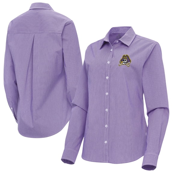 Women's Antigua Purple ECU Pirates Porter Woven Tri-Blend Long Sleeve Button-Up Shirt