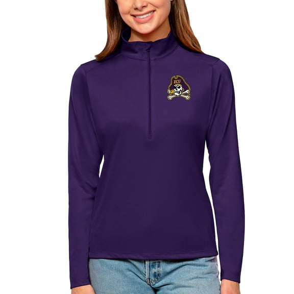 Women's Antigua Purple ECU Pirates Tribute Quarter-Zip Pullover Top