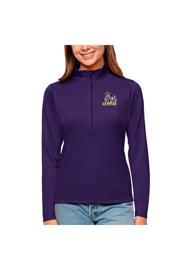 Women's Antigua Purple James Madison Dukes Tribute Quarter-Zip Pullover Top