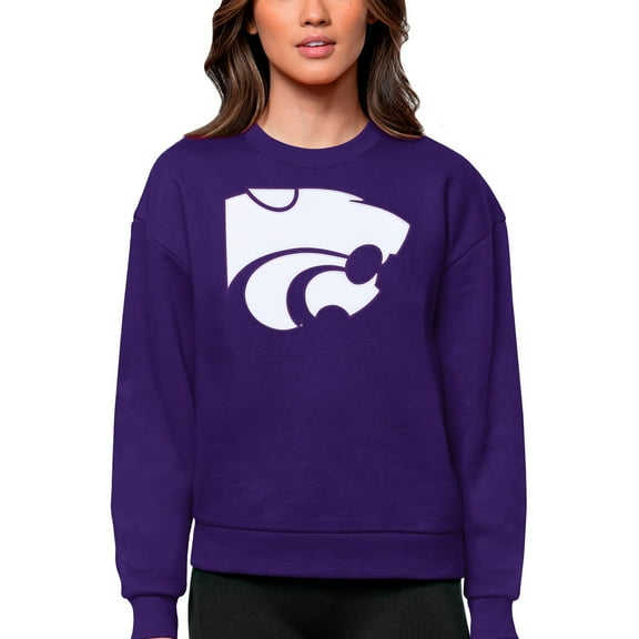 Women's Antigua Purple Kansas State Wildcats Victory Crewneck Pullover Sweatshirt