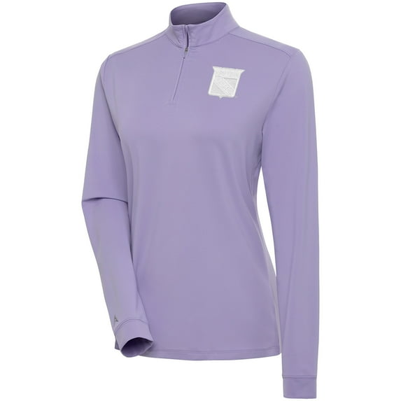 Women's Antigua Purple New York Rangers White Logo Finish Quarter-Zip Top