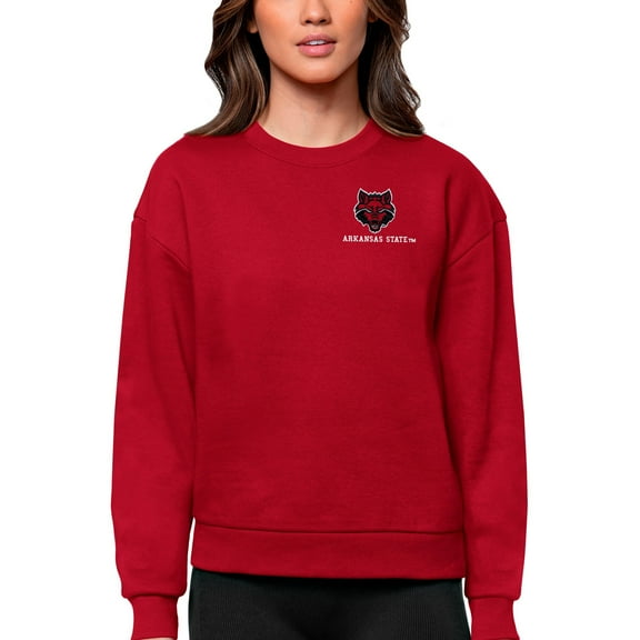 Women's Antigua Red Arkansas State Red Wolves Logo Victory Crewneck Pullover Sweatshirt