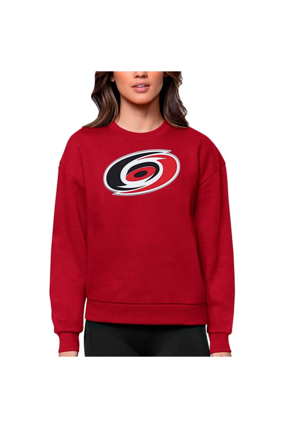 Women's Antigua Red Carolina Hurricanes Primary Logo Team Logo Victory Crewneck Pullover Sweatshirt