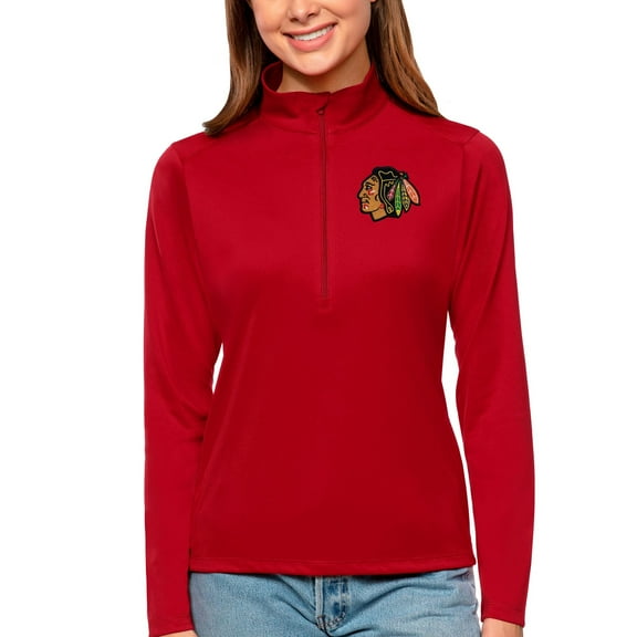 Women's Antigua Red Chicago Blackhawks Tribute Quarter-Zip Pullover Top