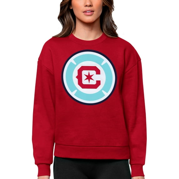 Women's Antigua Red Chicago Fire Team Logo Victory Pullover Sweatshirt