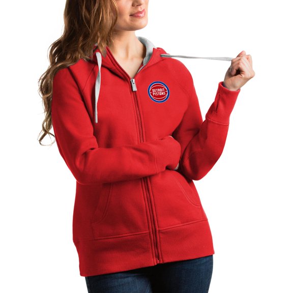 Women's Antigua Red Detroit Pistons Victory Full-Zip Hoodie