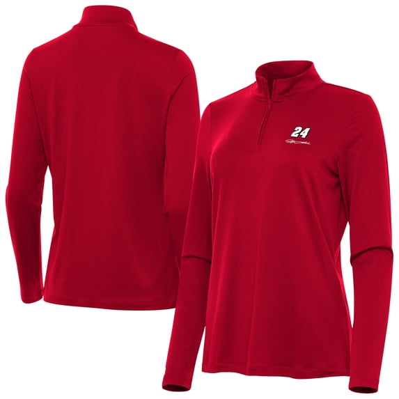 Women's-Antigua Red Jeff Gordon Reprocess Quarter-Zip Pullover Top