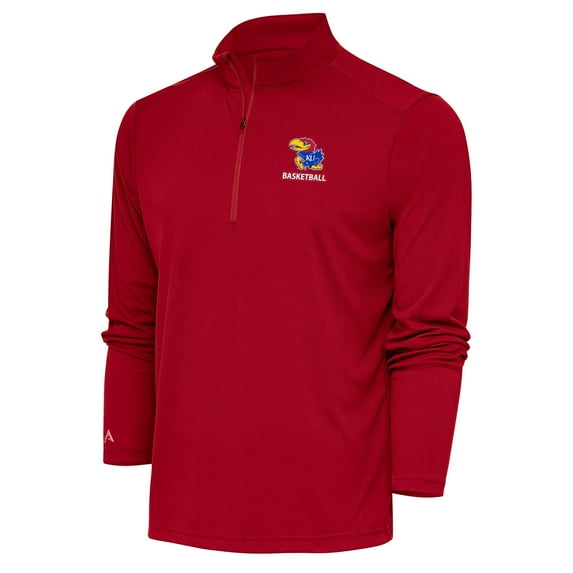 Women's Antigua Red Kansas Jayhawks Basketball Tribute Half-Zip Pullover Top