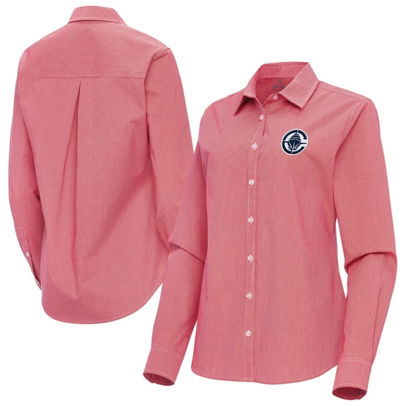 Women's Antigua Red LA Clippers Porter Woven Long Sleeve Button-Up Shirt