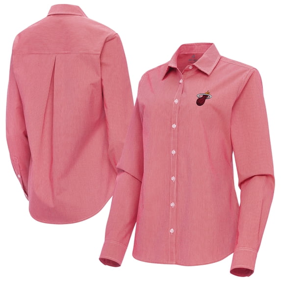 Women's Antigua Red Miami Heat Porter Woven Long Sleeve Button-Up Shirt