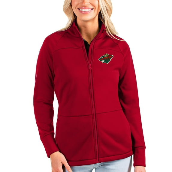 Women's Antigua Red Minnesota Wild Links Full-Zip Golf Jacket