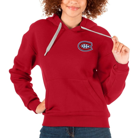 Women's Antigua Red Montreal Canadiens Primary Logo Victory Pullover Hoodie