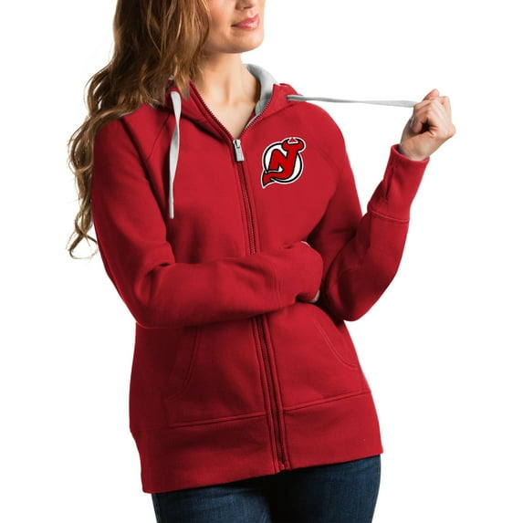 Women's Antigua Red New Jersey Devils Team Victory Full-Zip Hoodie