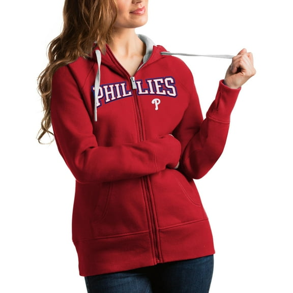 Women's Antigua Red Philadelphia Phillies Team Logo Victory Full-Zip Hoodie