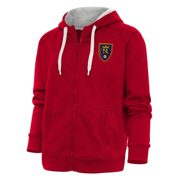 Women's Antigua Red Real Salt Lake Logo Victory Full-Zip Hoodie