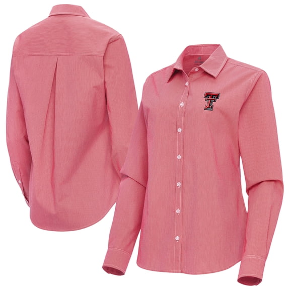Women's Antigua Red Texas Tech Red Raiders Porter Woven Tri-Blend Long Sleeve Button-Up Shirt
