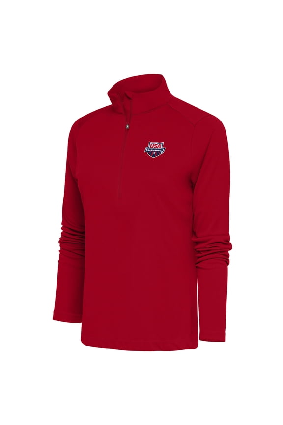 Women's Antigua Red USA Swimming Tribute Half-Zip Pullover Top