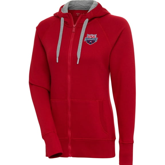 Women's Antigua  Red USA Swimming Victory Full-Zip Hoodie