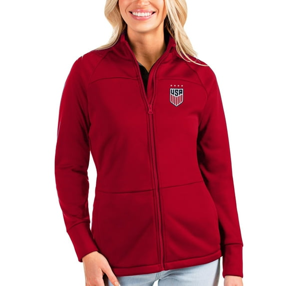 Women's Antigua Red USWNT Links Golf Full-Zip Jacket