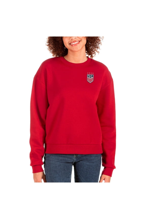 Women's Antigua Red USWNT Victory Crewneck Pullover Sweatshirt